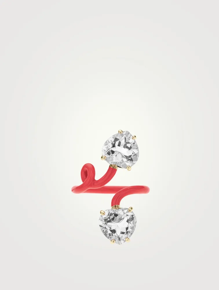 Double Heart Tendril Ring With Topaz