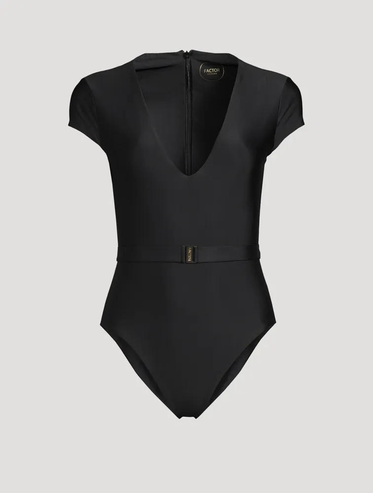 The Plunge Silhouette Belted One-Piece Swimsuit