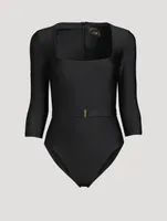 The Square Silhouette Belted One-Piece Swimsuit