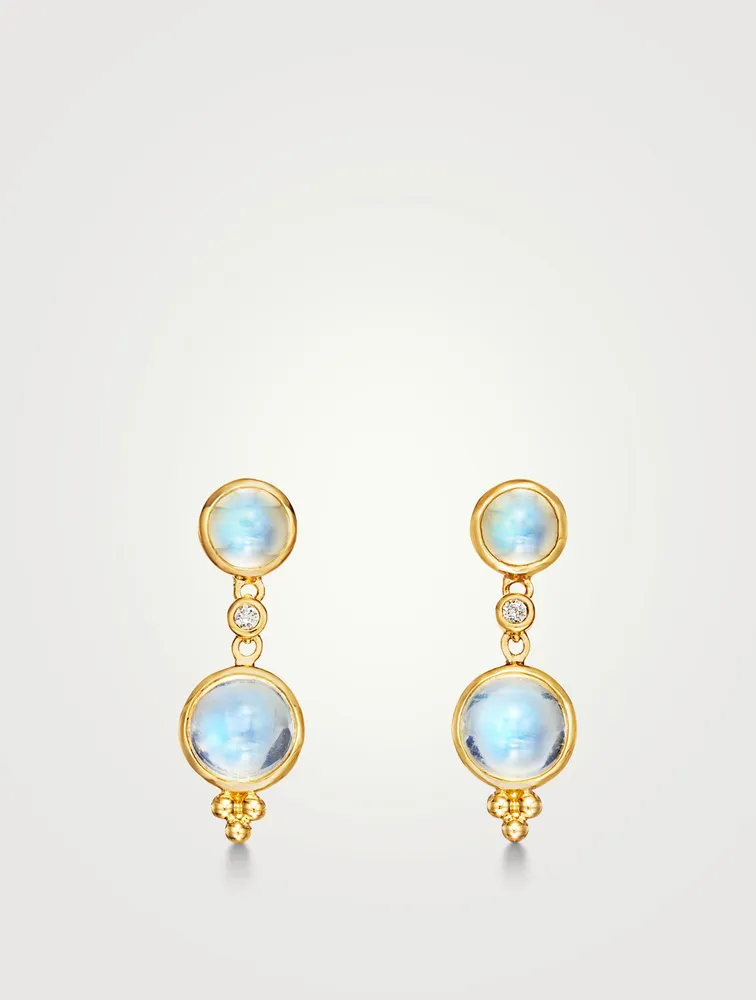 18K Gold Moon Drop Earrings With Diamonds