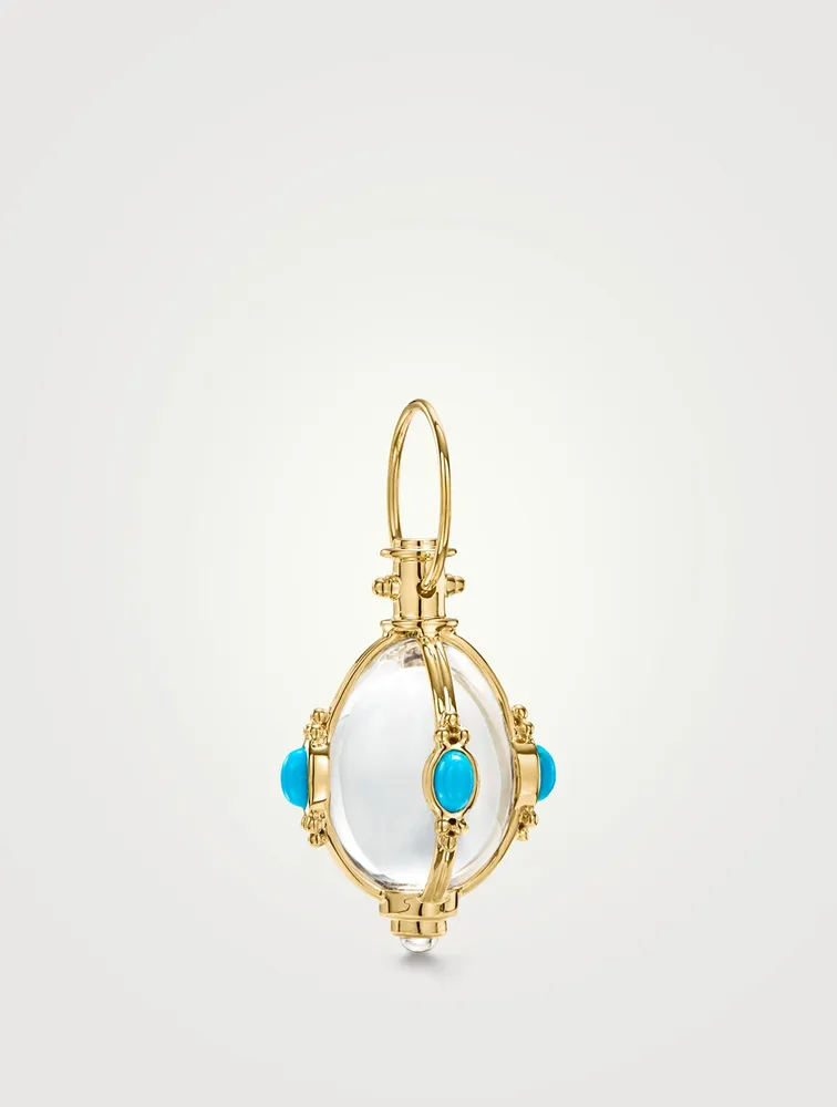 18K Gold Classic Crystal Amulet Pendant With Turquoise And Blue Moonstone