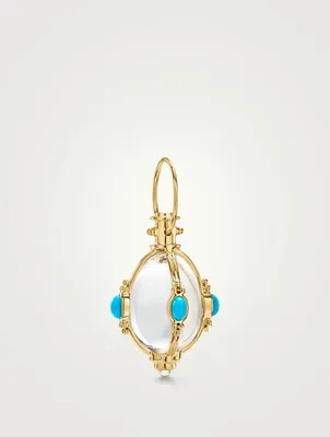 18K Gold Classic Crystal Amulet Pendant With Turquoise And Blue Moonstone