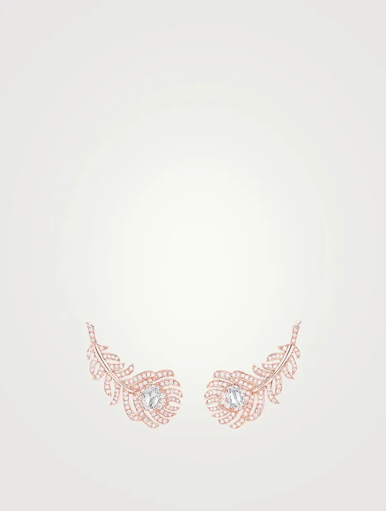 Small Plume De Paon Gold Ear Clips With Diamonds