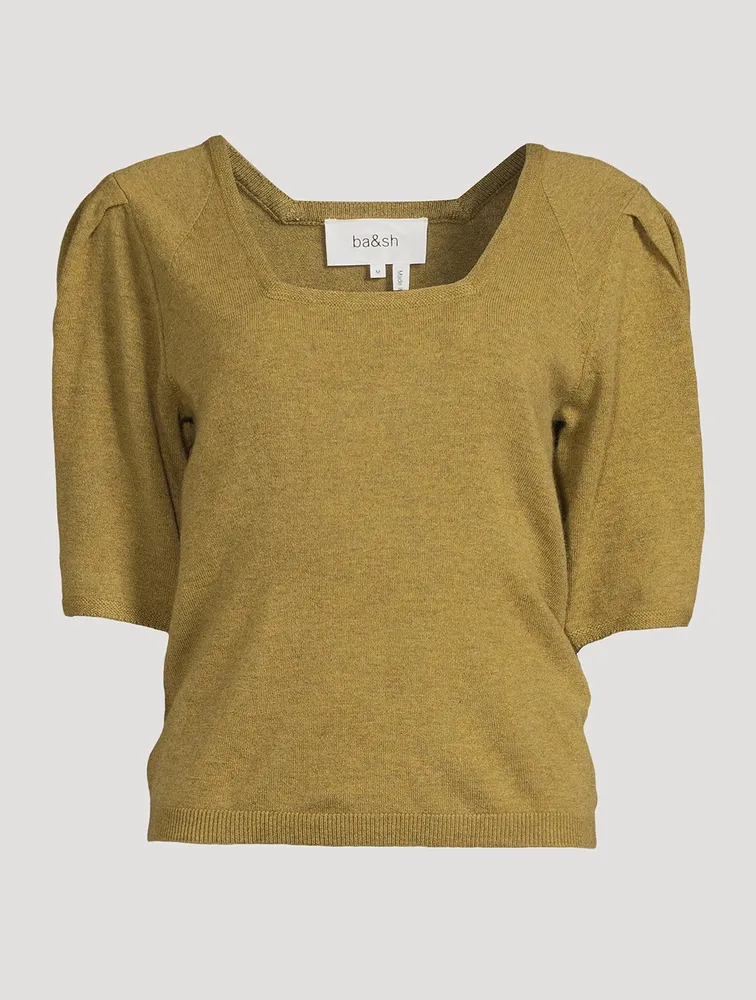 Fleur Pleat-Sleeve Wool Sweater