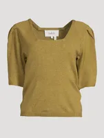 Fleur Pleat-Sleeve Wool Sweater