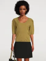 Fleur Pleat-Sleeve Wool Sweater