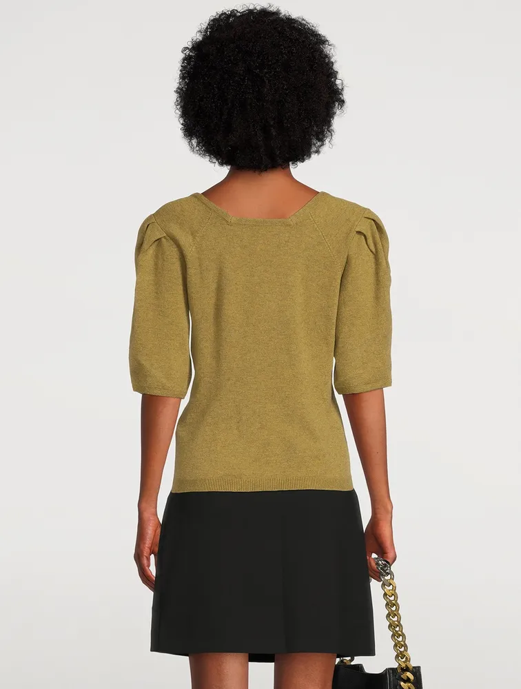 Fleur Pleat-Sleeve Wool Sweater