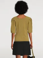 Fleur Pleat-Sleeve Wool Sweater