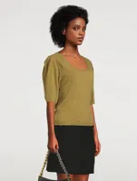 Fleur Pleat-Sleeve Wool Sweater