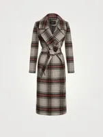 Alpaca Long Wrap Coat Plaid Print