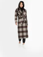 Alpaca Long Wrap Coat Plaid Print