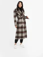 Alpaca Long Wrap Coat Plaid Print