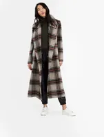 Alpaca Long Wrap Coat Plaid Print