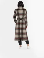 Alpaca Long Wrap Coat Plaid Print