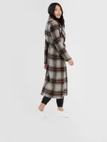 Alpaca Long Wrap Coat Plaid Print