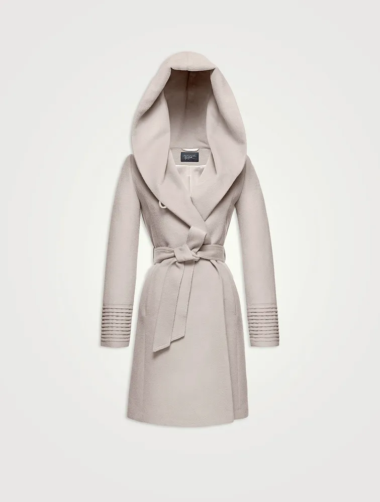Alpaca Wool Midi Wrap Coat with Hood