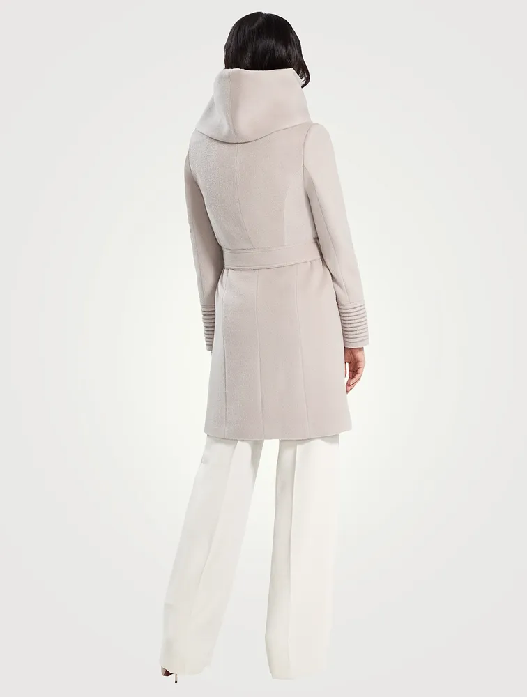Alpaca Wool Midi Wrap Coat with Hood