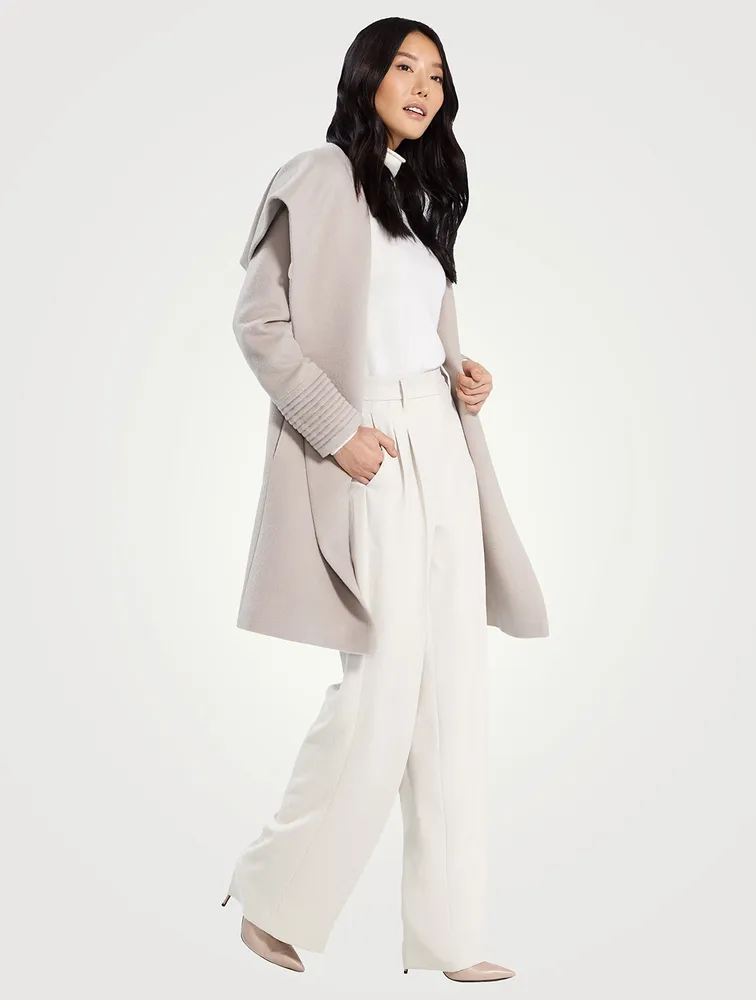 Alpaca Wool Midi Wrap Coat with Hood