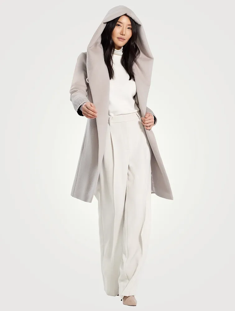 Alpaca Wool Midi Wrap Coat with Hood