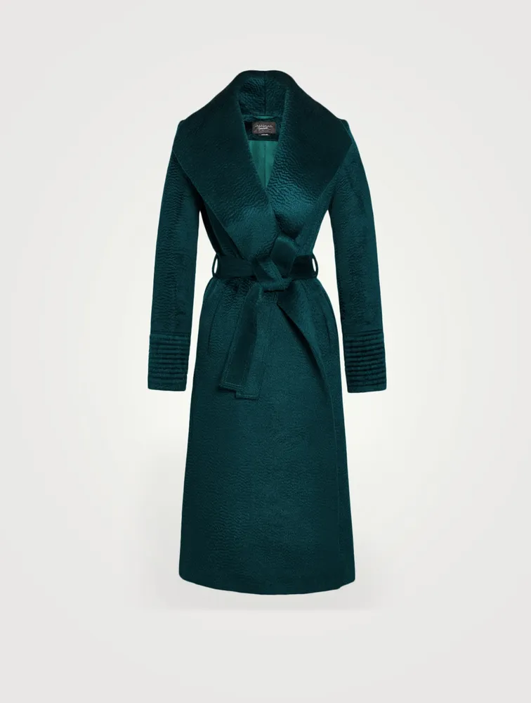 Alpaca Shawl-Collar Long Wrap Coat