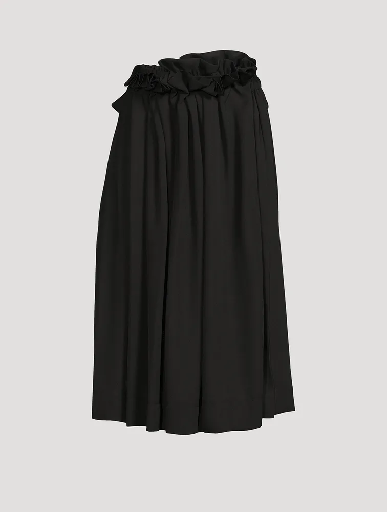 Pleated Georgette Midi Skirt With Gathered Front