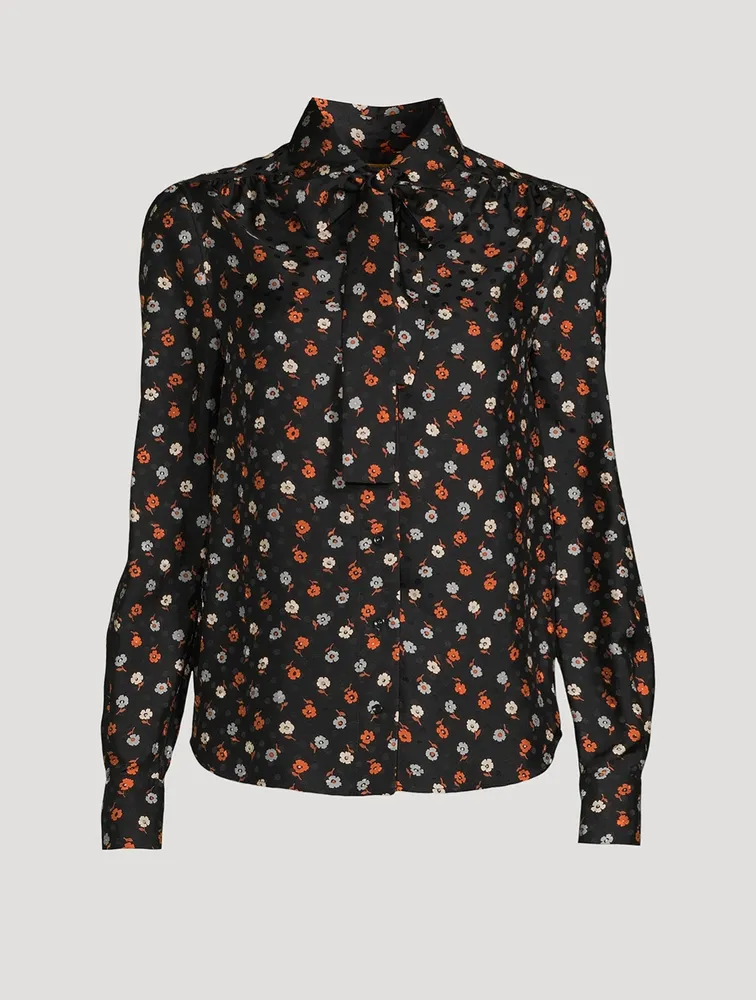 Cotton Tie-Neck Blouse Floral Print