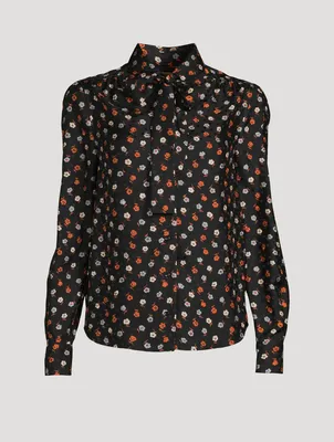 Cotton Tie-Neck Blouse Floral Print