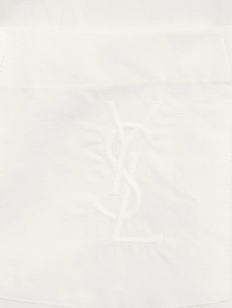 Monogram Embroidered Cotton And Linen Shirt