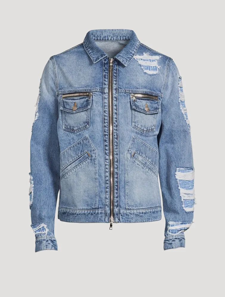 Destroyed Zip Denim Jacket