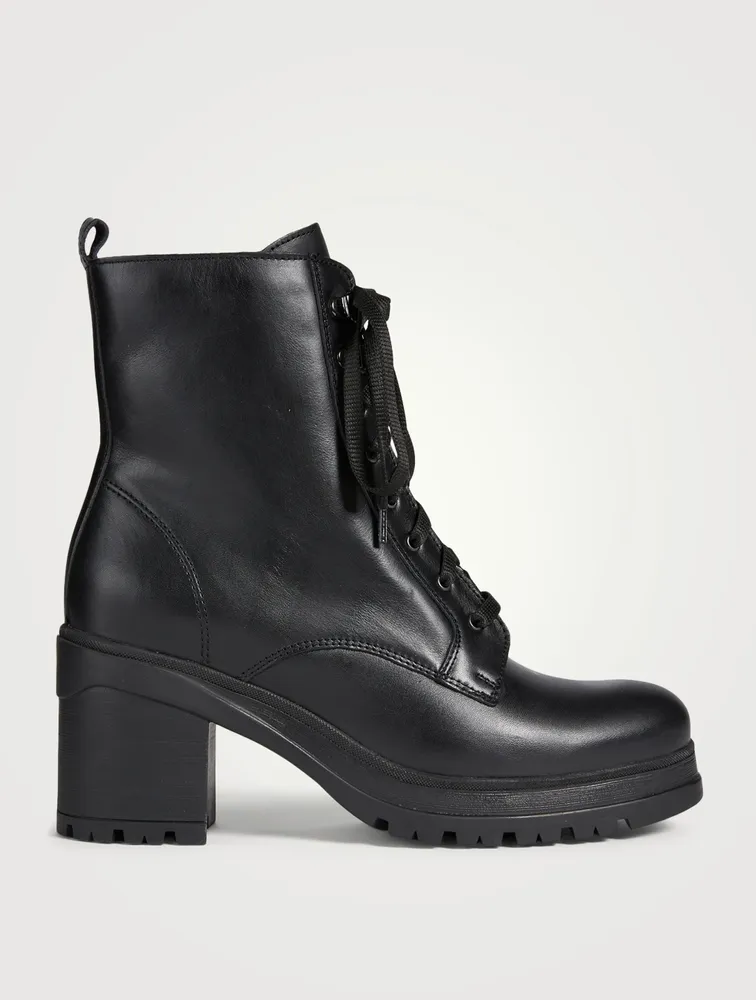 Prunella Leather Heeled Lace-up Ankle Boots