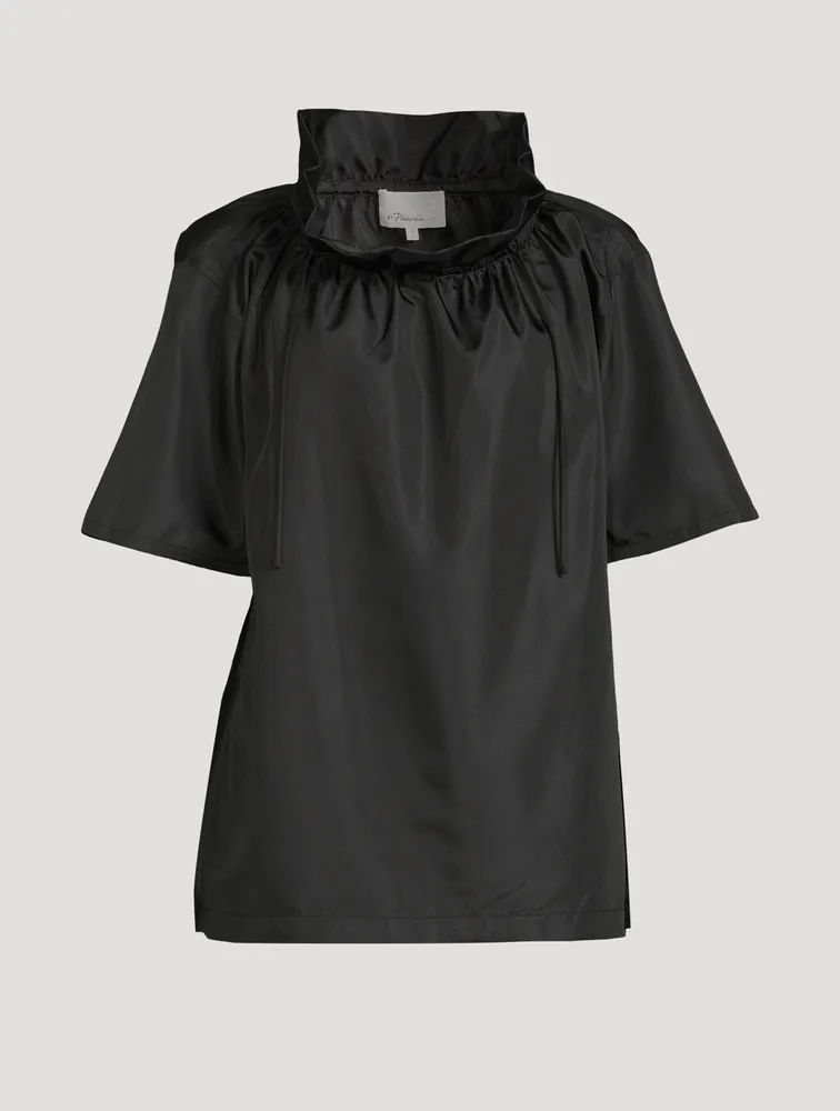 Ruffled Neck Taffeta Top