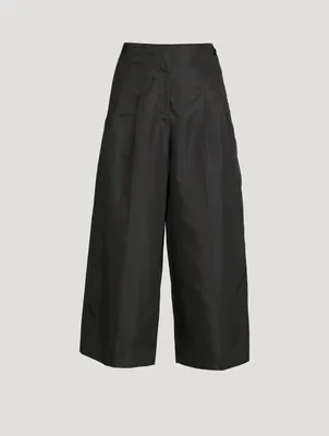 Pleated Wide-Leg Taffeta Trousers