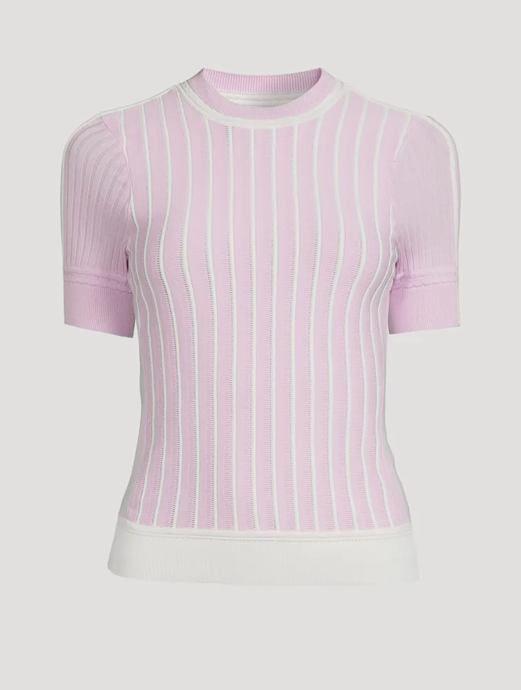Crepe Cotton Lace Short-Sleeve Sweater