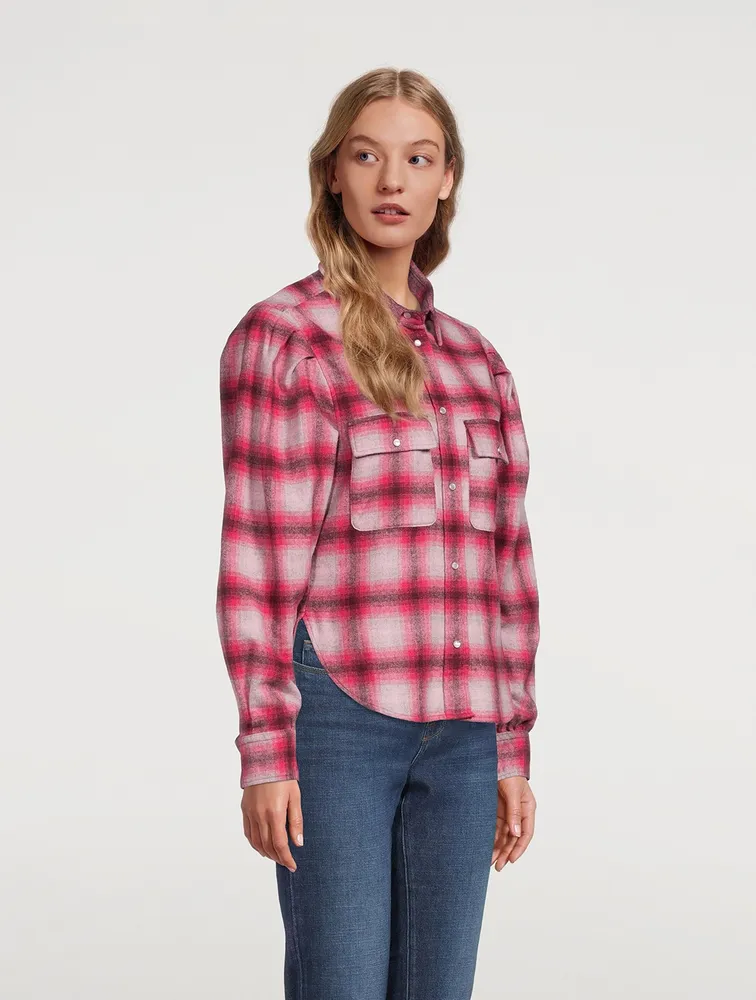Reosi Puff-Sleeve Shirt Plaid Print