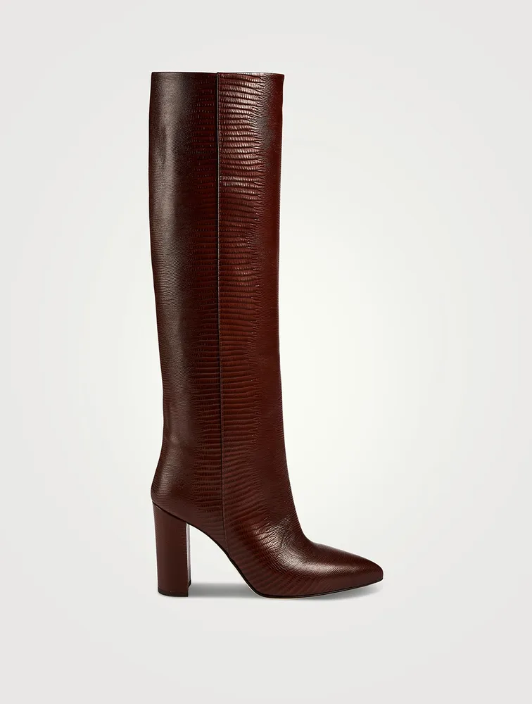 Lizard-Embossed Leather Knee-High Boots