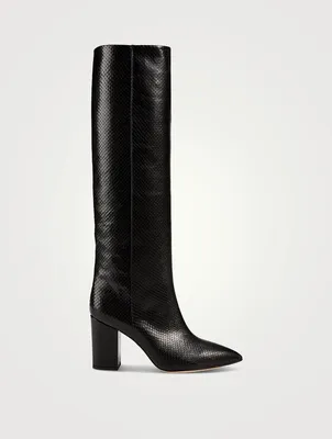 Python-Embossed Leather Knee-High Boots