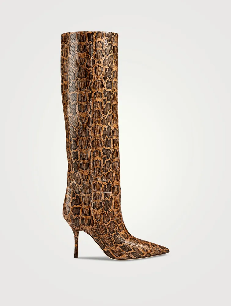 Mama Wide Python-Embossed Leather Knee-High Boots