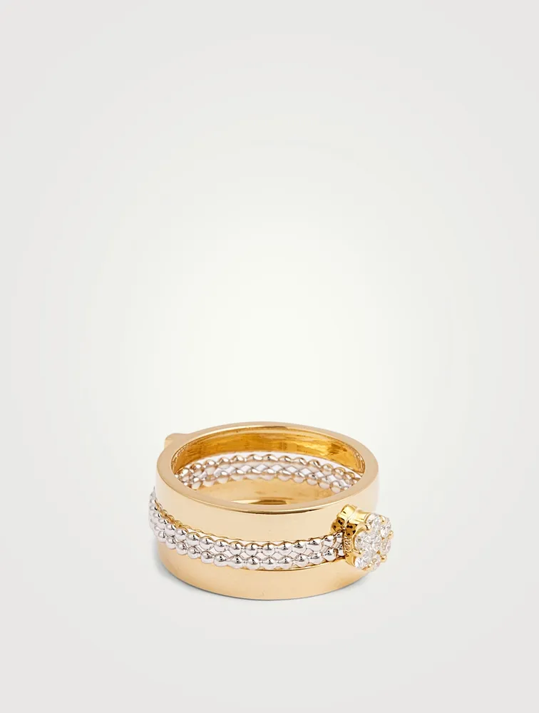 Diamond Flower Two-Tone 18K Gold Ring With Diamonds