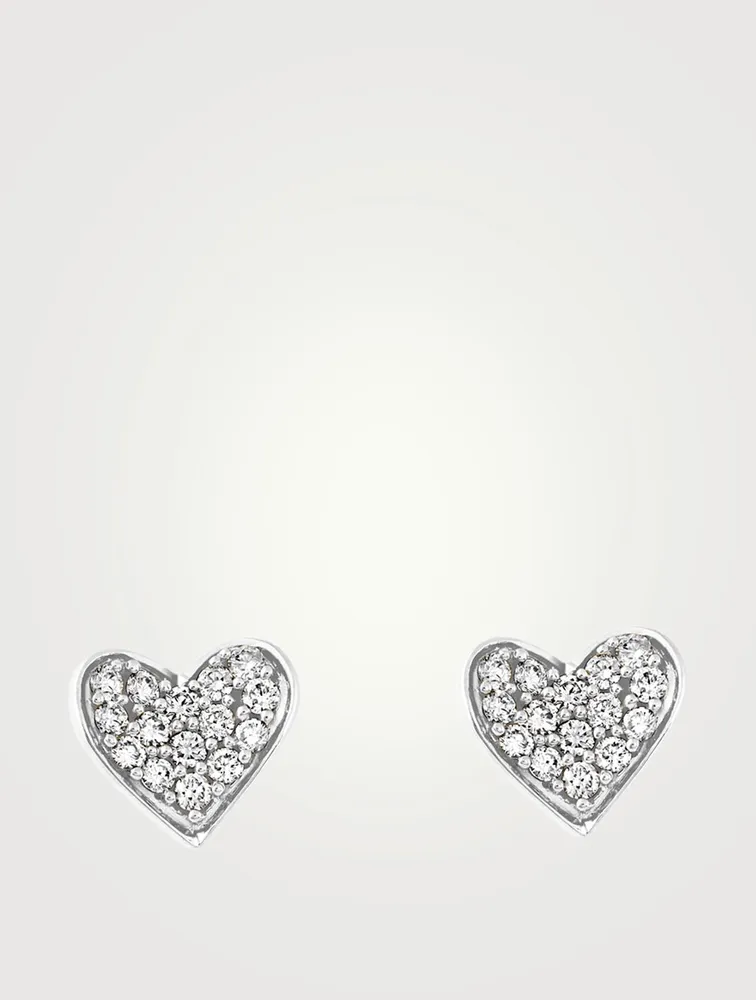 Hearts 18K White Gold Heart Stud Earrings With Diamonds