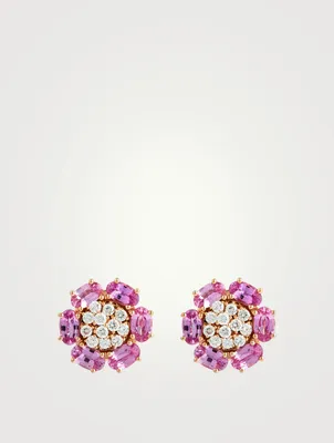 Bestow 18K Rose Gold Flower Earrings With Pink Sapphire And Diamonds