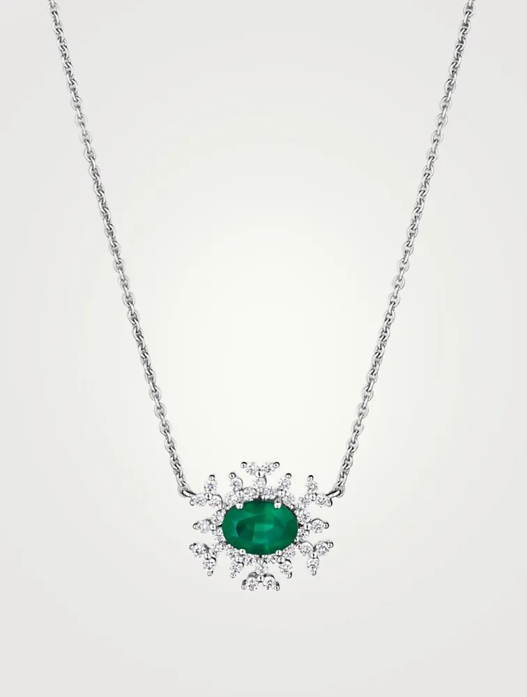 Bestow 18K White Gold Necklace With Green Onex And Diamonds
