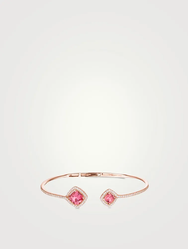 Spectrum 18K Rose Gold Bangle Bracelet With Pink Tourmaline And Diamonds
