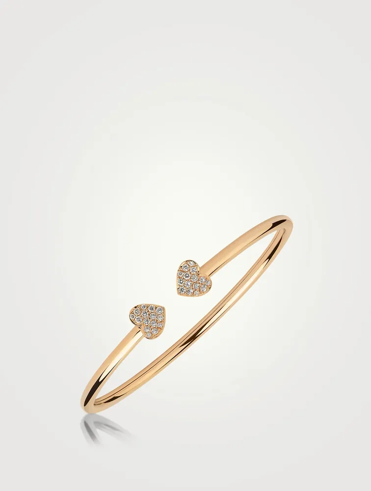 Hearts 18K Rose Gold Bangle Bracelet With Diamonds