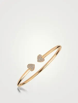 Hearts 18K Rose Gold Bangle Bracelet With Diamonds
