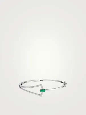 Spectrum 18K White Gold Bangle Bracelet With Diamonds And Emerald