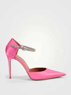 Ursina Satin D'Orsay Pumps With Crystal Ankle Strap