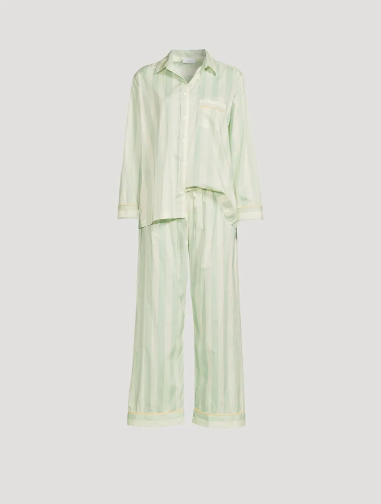 Cotton Sateen Pajama Set Striped Print