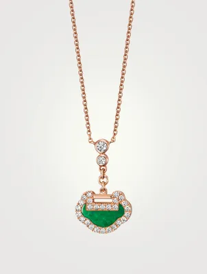 Petite Yu Yi 18K Rose Gold Necklace With Diamonds And Jade