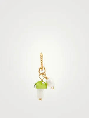 Magic Mushroom 18K Gold-Plated Silver Hoop Earring With Pearl