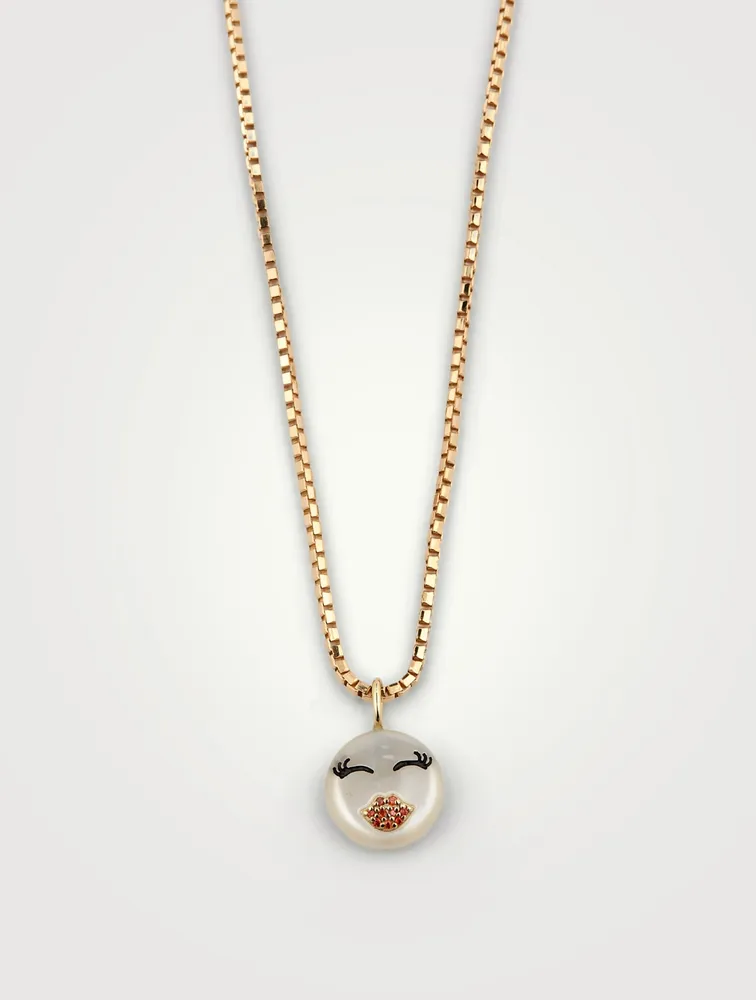 Lovely Rebel 18K Gold-Plated Silver Necklace With Kiss Face Pearl